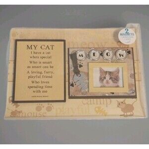 Cat Magnet Set of 2 Poem & Photo Frame MEOW Kitty Fridge Magnets NWT Gift